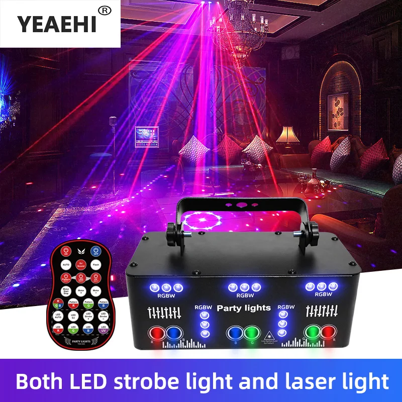 21 Eyes RGB DJ Disco Light Beam Laser Projector DMX Remote Strobe Stage Black Light Effect Xmas for Club Party Holiday Birthday