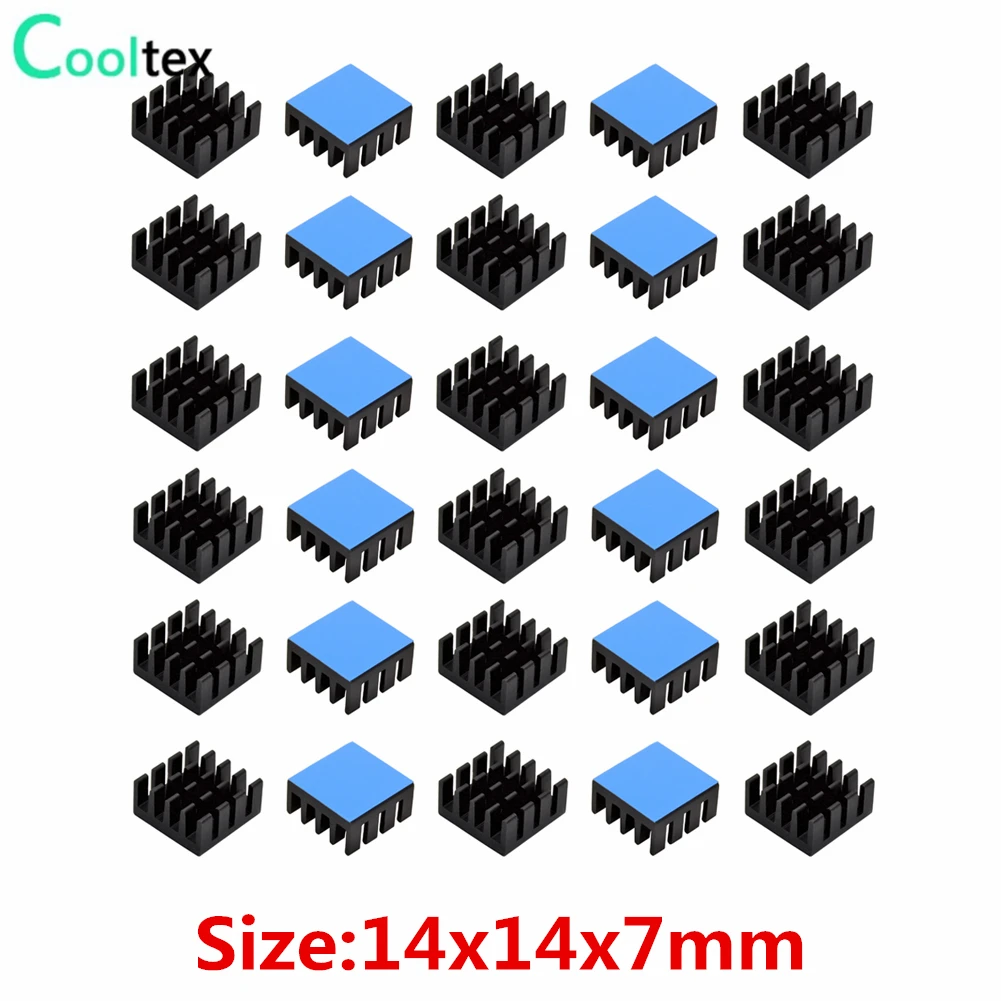 

30pcs 14x14x7mm Aluminum Heatsink Radiator Cooling Cooler for Raspberry pi Electronic Chip IC MOS With Thermal Conductive Tape