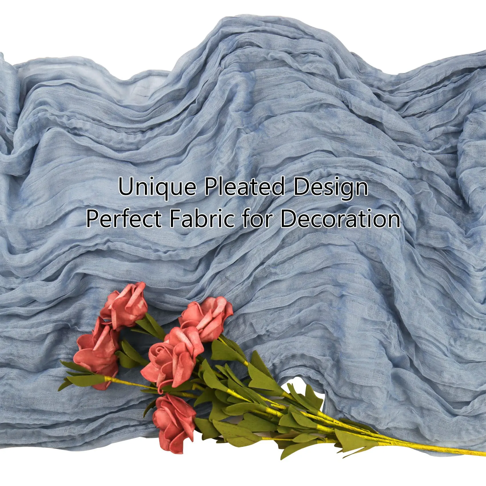 Dusty Blue Semi-Sheer Wedding Table Runner Gauze Cheesecloth Table Setting Dining Wedding Party Christmas Arches Cake Decor