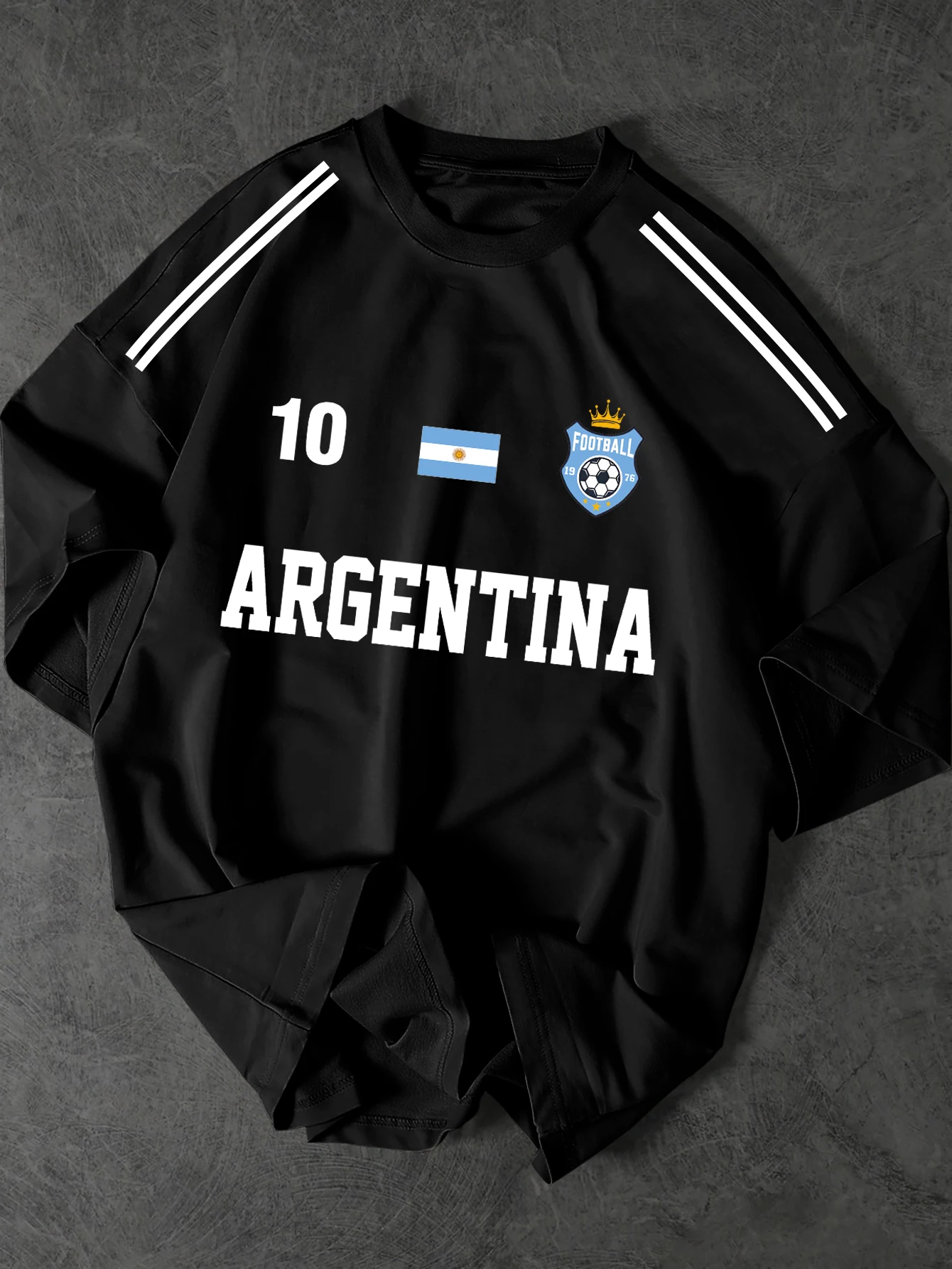 Men's Streetwear T-Shirt Argentina #10 Flag Graphic Print Crew Neck Short Sleeve Polyester Tops with Shoulder Stripes S-XXL