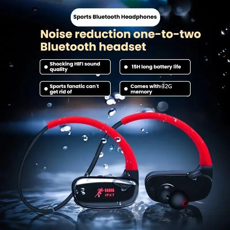 Профессиональные Bluetooth-наушники для плавания IPX7, водонепроницаемые с памятью 32 ГБ, MP3-плеер, подводный HD-звук, спортивные наушники