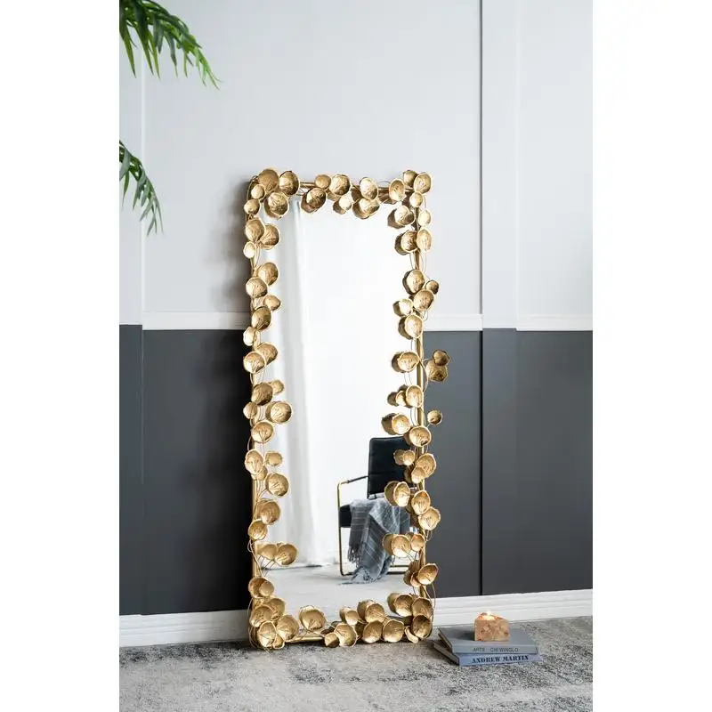 

61 x 31 Full-Length Floor Mirror with Gold Leaf Accents for Living Room and Bedroom