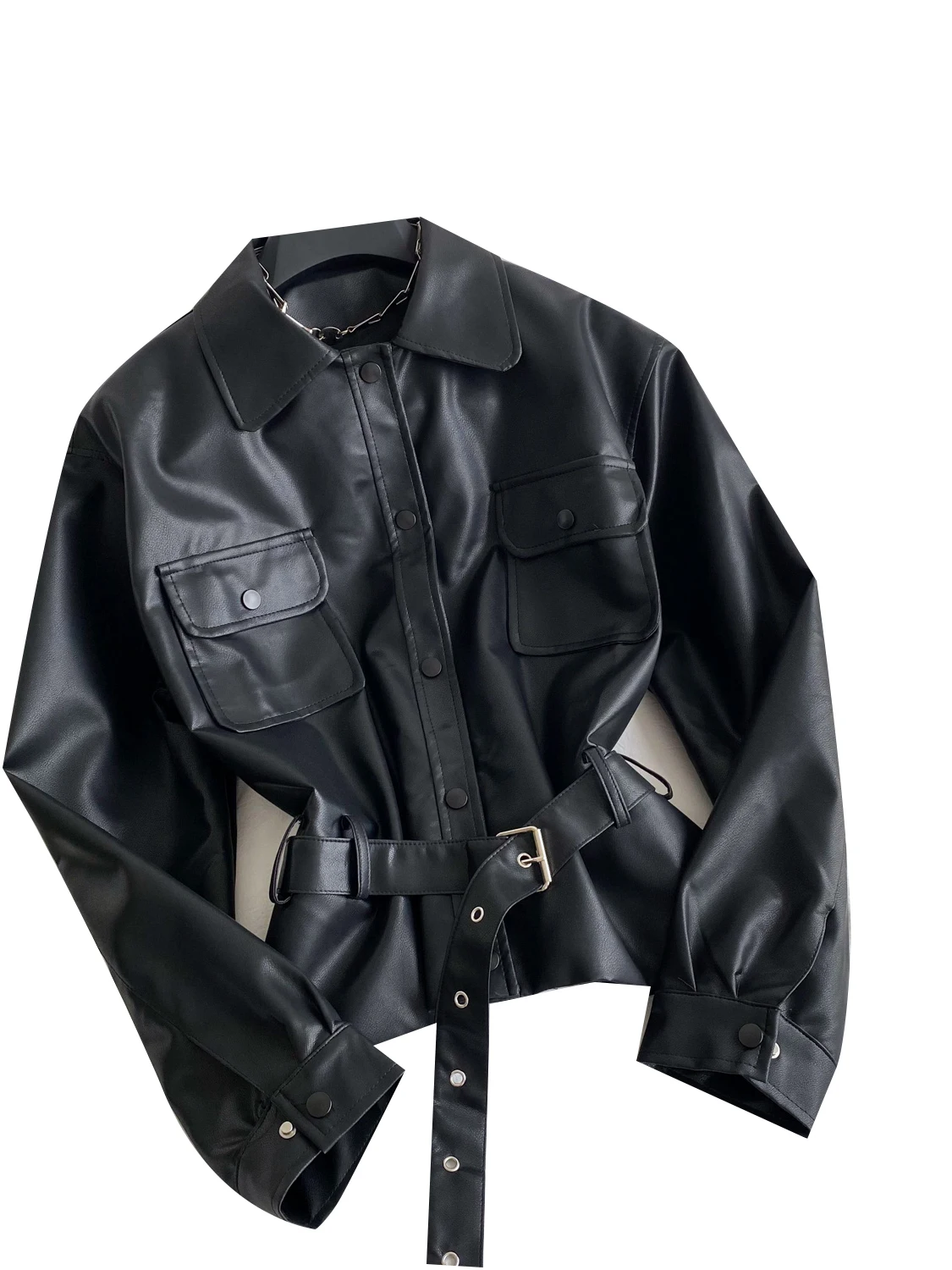 Briti Sle Long Sve Waist-Cinching Jaet Damen Loose Casual Ket Ledermantel Trendy Herbst Oberbekleidung Damen