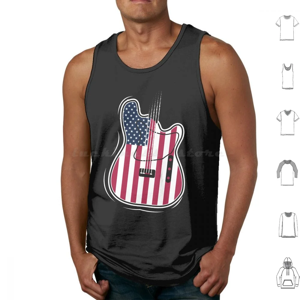 Yeah Murica Tank Tops Print Cotton American Flag 4th July American Guitar Guitar Electric Guitar Proud To Be American Us
