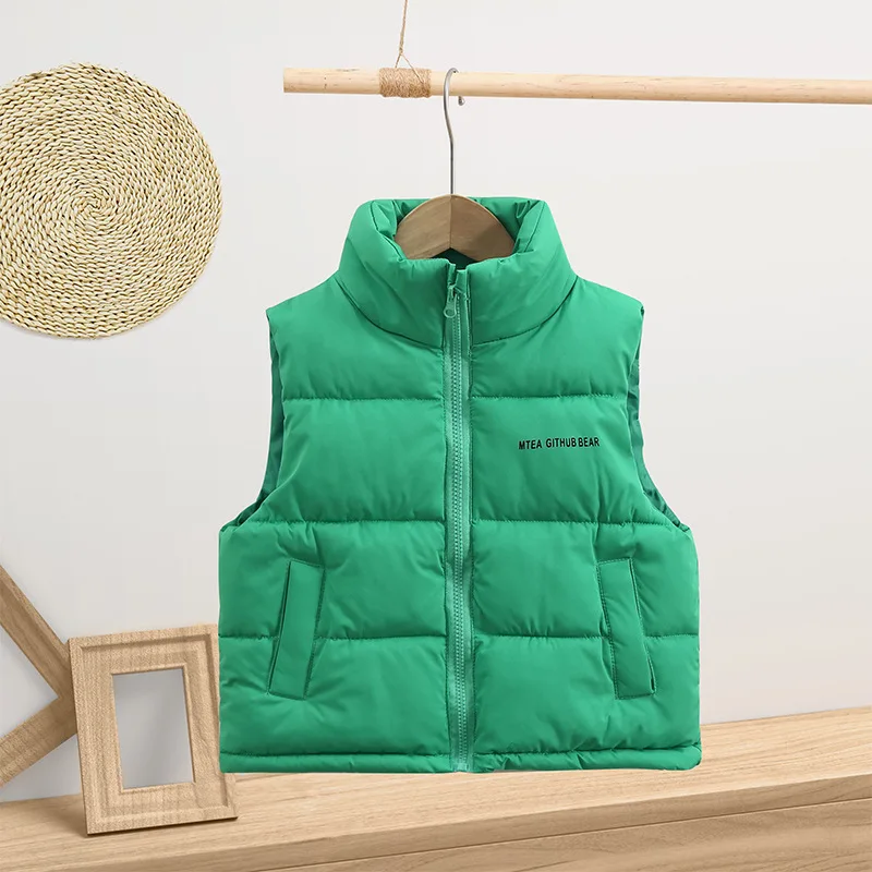 3-14 anni inverno ragazzi ragazze gilet moda lettera collo alto Design spesso tenere in caldo gilet per bambini bambini piumino