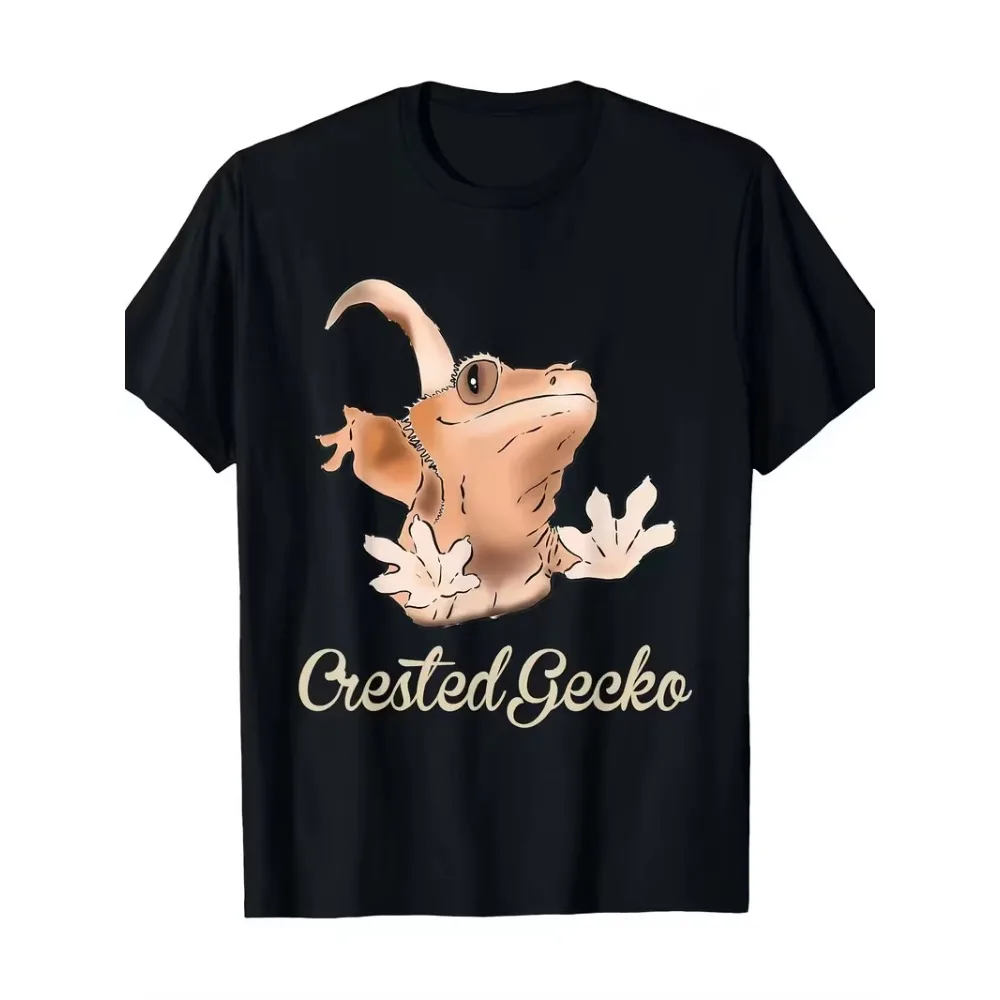 Novelty Crested Gecko Vintage T Shirt Men Women Streetwear Trendy Oversized Loose Cotton Short Sleeve Graphic Tee
