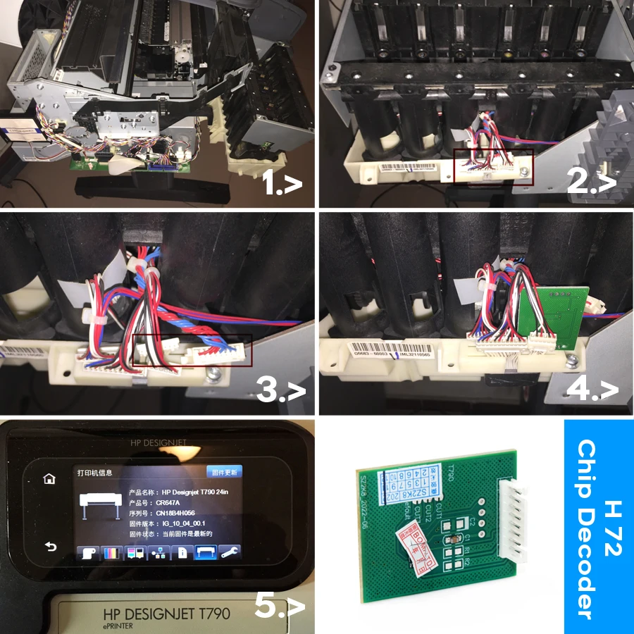 For HP 72 Ink Cartridge Chip Decoder Board T610 T620 T795 T1100 T2300 T770 T790 T1120 T1200 T1300 Printer