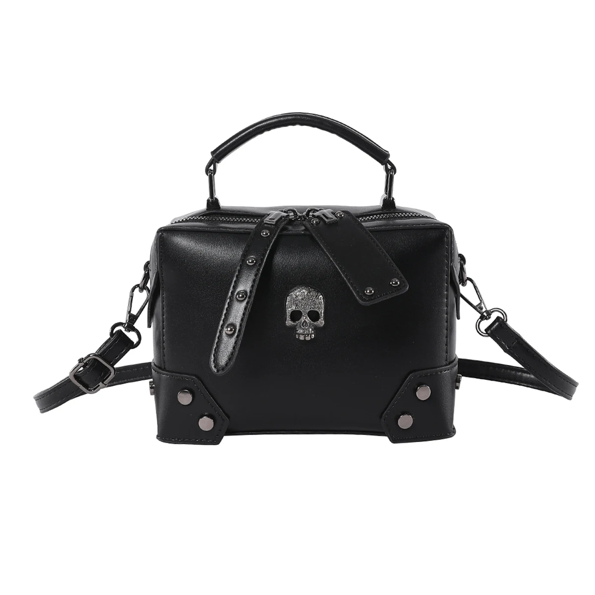 Niche design punk motorcycle style skull handbag, Halloween dark cool all-match solid color crossbody bag, image 5