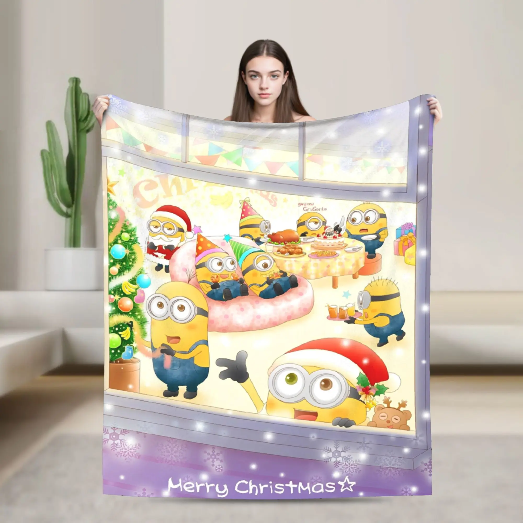 

Бархатные пледы с героями мультфильмов «Миньоны», рождественское одеяло с Рождеством для постельных принадлежностей, легкий тонкий коврик для спальни