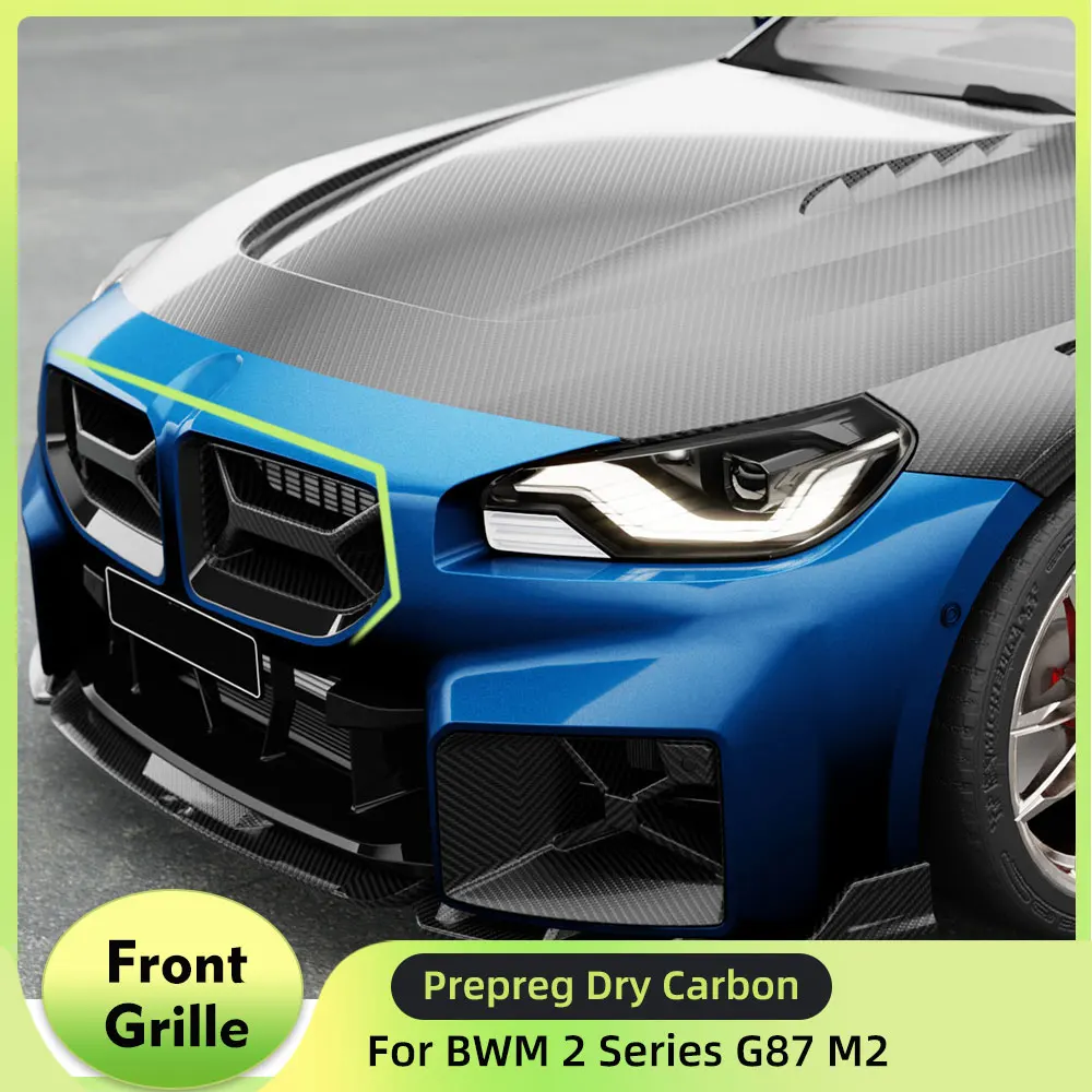 Car Front Racing Grille Grill For BMW 2 Series G87 M2 2023+ Coupe 2-Door Front Bumper Grille Frame Prepreg Dry Carbon Body Kits