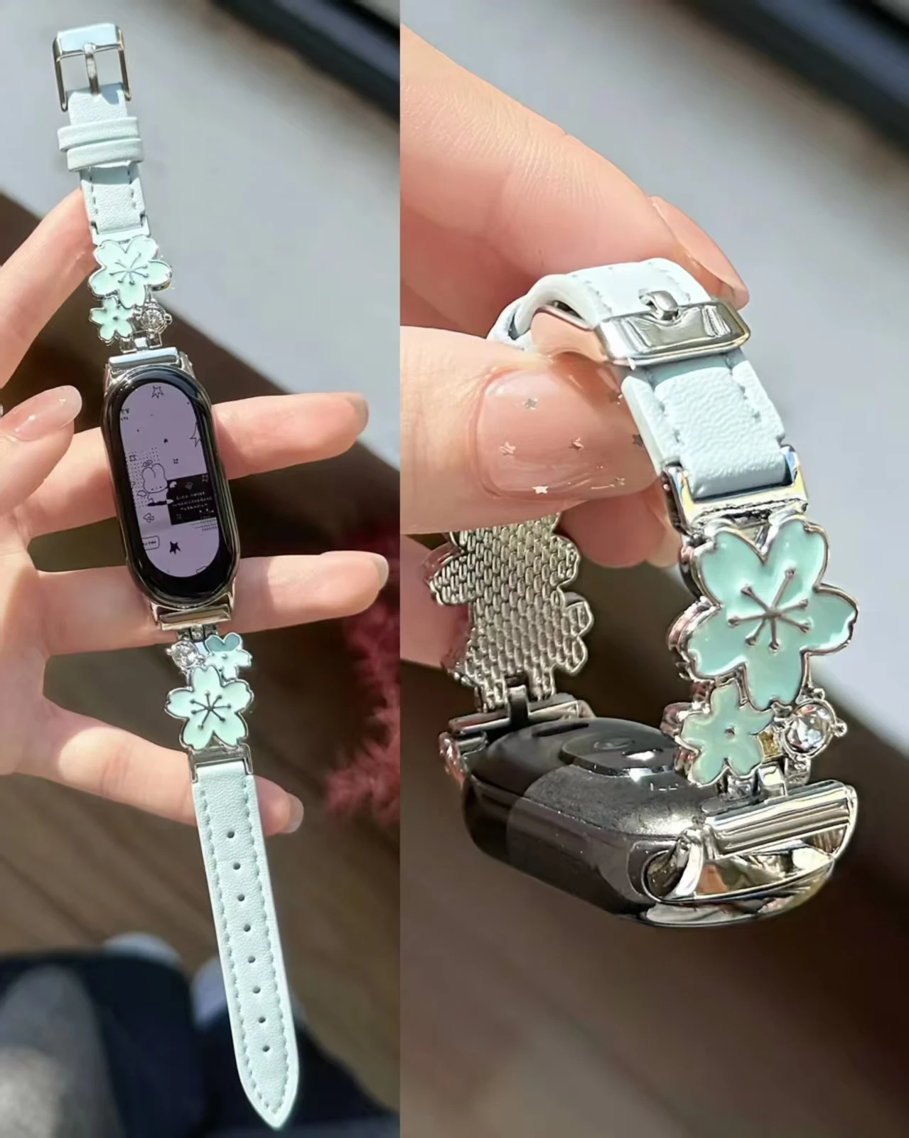 Blumen-Lederarmband für Xiaomi Band 10 9 8 NFC Zubehör Uhrenarmband für Damen
