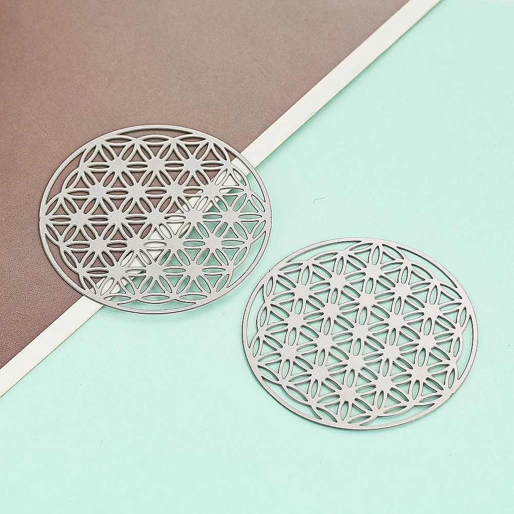 5PC 40mm Hollow Geometry Energy Flower of Life Flatback Metal Pendant Reiki Healing Charms Dangle DIY Jewelry Findings Component