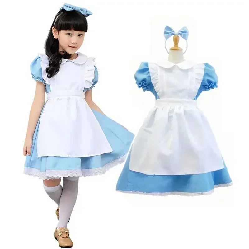 New Alice In Wonderland KIDS Girls Storybook Costume Fairy Tale Book Week Fancy Dress Maid Lolita Costume Cosplay Outfits