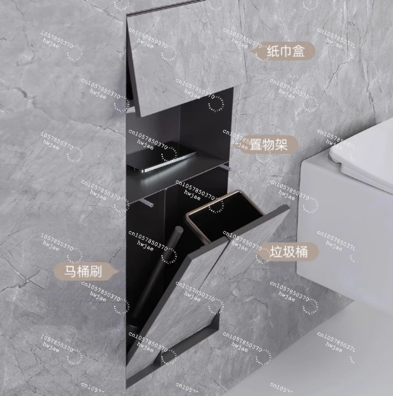 Hidden Toilet 304 Stainless Steel Embedded Multi-function Tissue Box Toilet Brush Trash Can