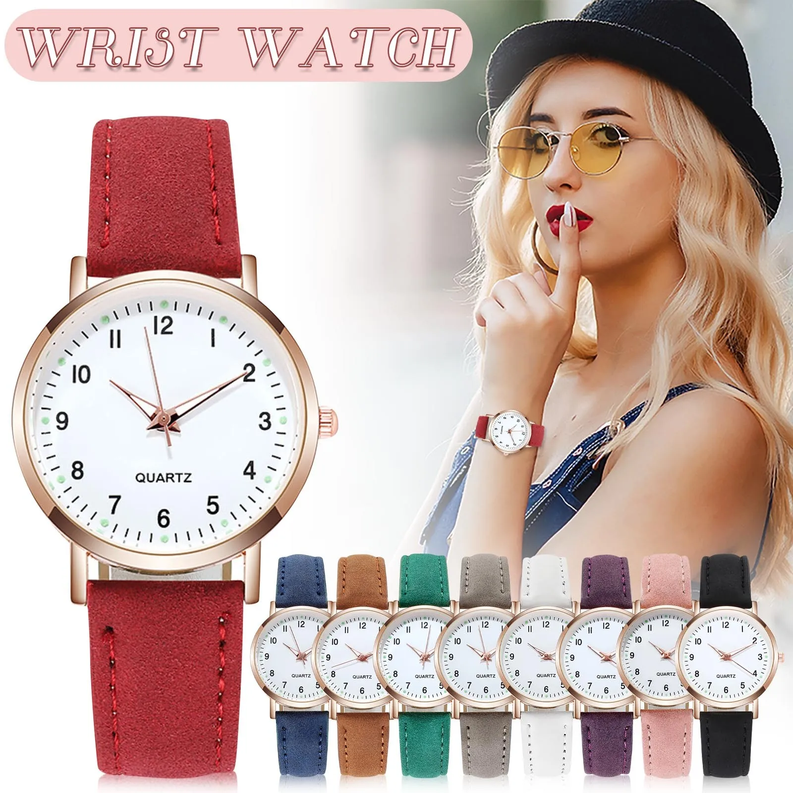 2024 New Luminous Student Watch Girls Digital Thin Leather Strap Arabic Numerals Display Fashion Simple Women'S Watch