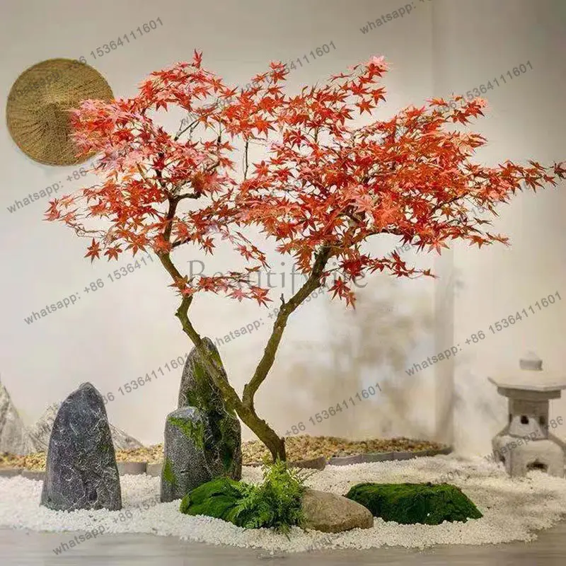 Simulated red maple tree indoor floor-to-ceiling large landscape Japanese landscape dry scene