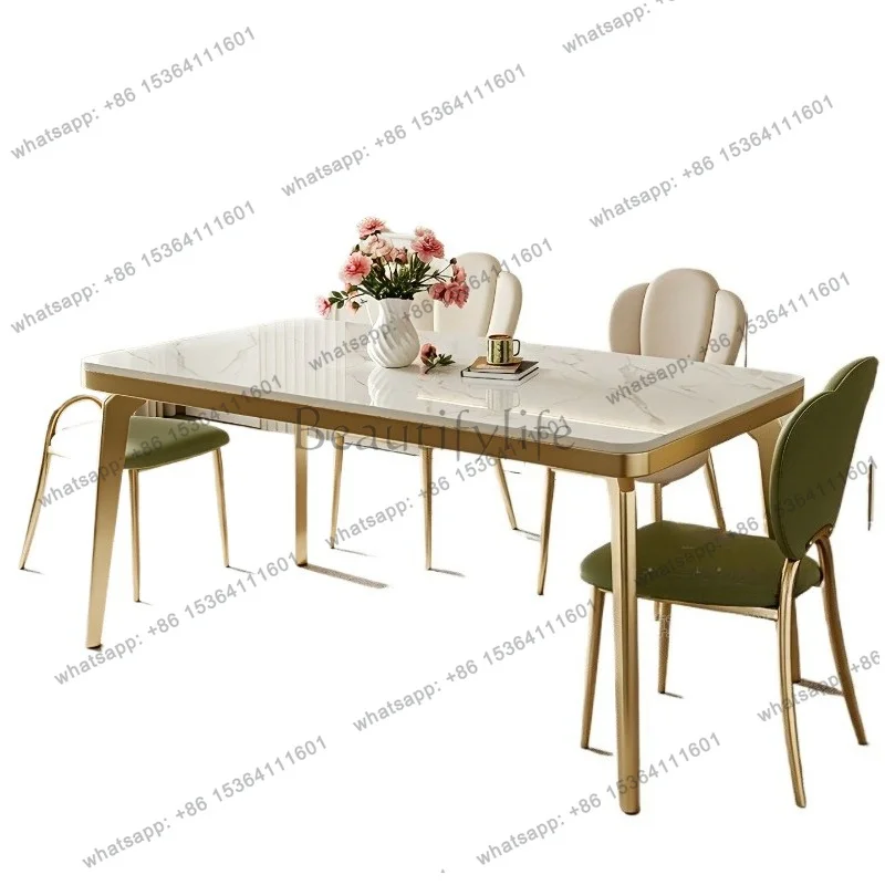 Factory Direct Sales Gold Legs Dining Tables White Designer Unique Modern Nordic Kitchen Tables Design Extended Mesas De Comedor