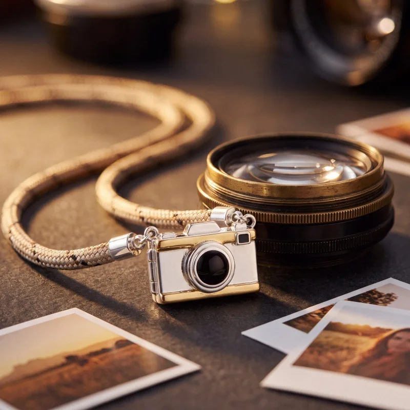 New personalized openable necklace camera photo gift rope chain photo album dripping oil simple copper commemoration