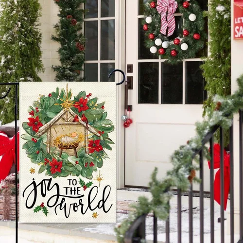 Christmas Jesus Garden Flag 12.5 X 18 Inch Double Sided Burlap Joy to the World JJE DDI GGX