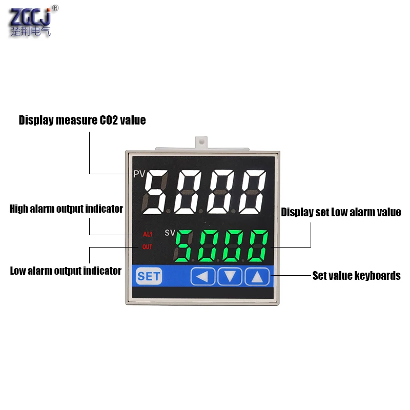 CO2 Controller With Low and High Co2 Control Out 0-5000ppm Gas Detector Carbon Dioxide Monitor With Alarm Relay Output