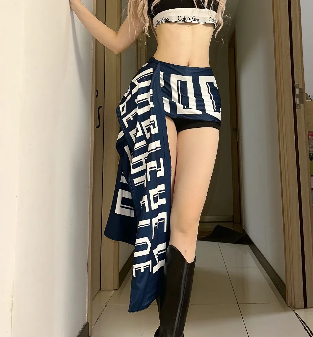 Neuer SylCue Millennium Hot Girl Jazz-Tanzgürtel, modischer Rock mit Buchstabenmuster, lässiger Rock mit tief sitzender Taille, vielseitige Tanzbekleidung für Damen. – Detail 1