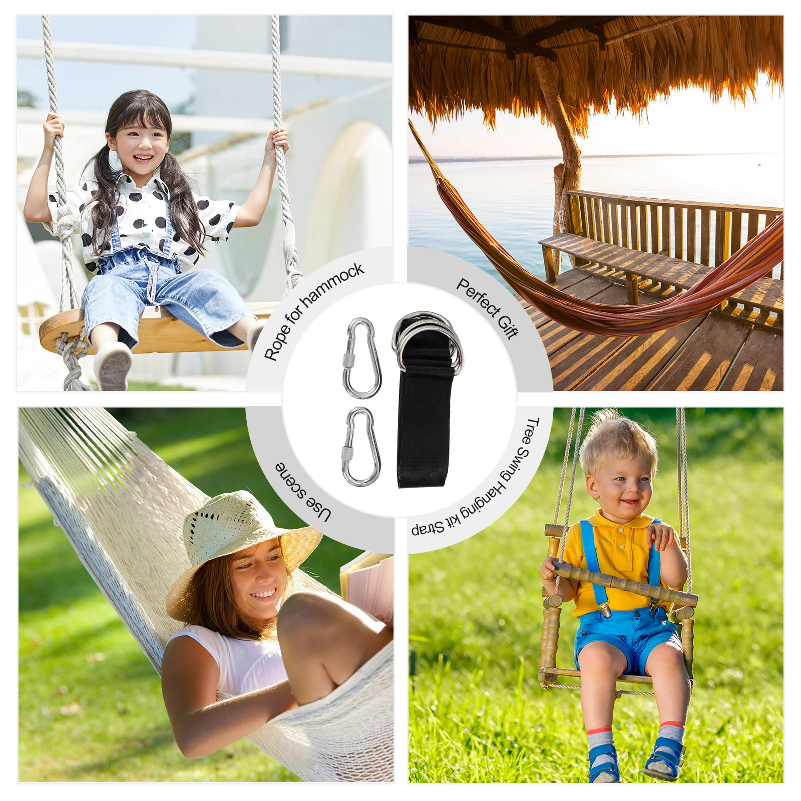 

1Set Hammock Straps Outdoor Kit Heavy Duty Tree Hanging Straps Safe Strong Load Capacity Outdoor Swing Hangers