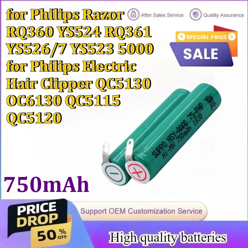 

750mAh for Philips Razor RQ360 YS524 RQ361 YS526/7 for Philips Electric Hair Clipper QC5130 OC6130 QC5115 Rechargeable Battery
