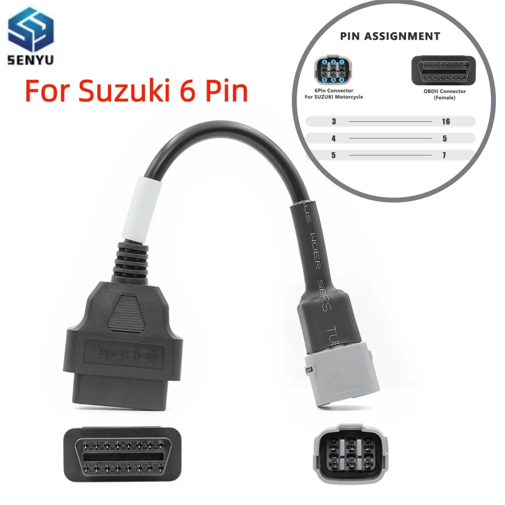 For Suzuki 6 Pin OBD2 Connector Motorcycle Diagnostic Extension Cable 6Pin to 16 Pin OBD 2 OBD2 Scanner Connector Adapter