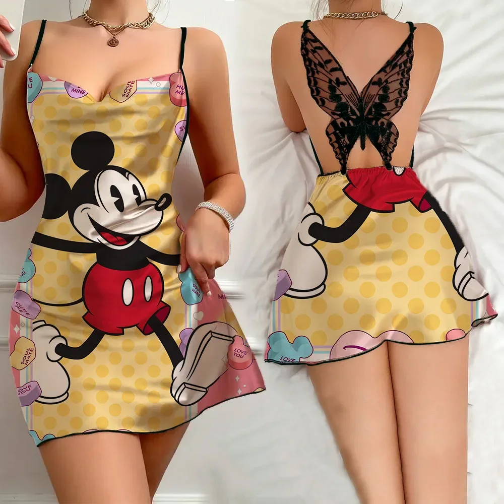 

Summer New Women's Home Dress Disney Cartoon Pattern Female Nightwear Sexy Sleevesless Pajamas for Women Fashion Slip Sleepdress