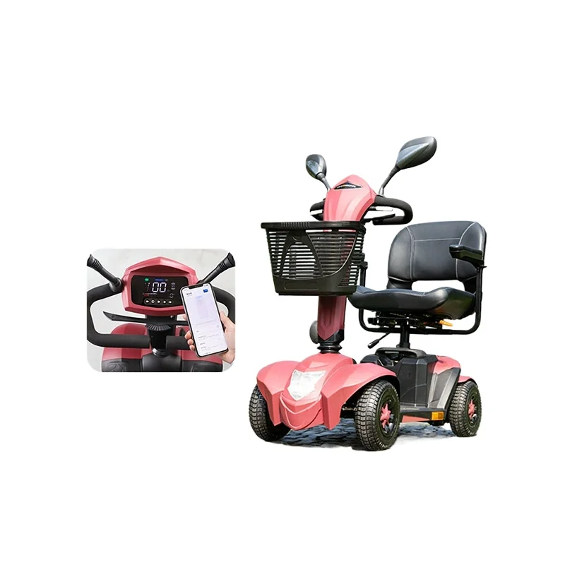 Elderly scooter Elderly four-wheeled electric vehicle to pick up children can push foldable safety moped