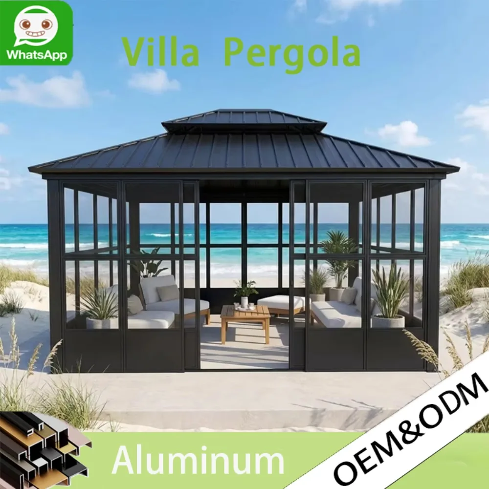 

12x16 FT Heavy Duty Aluminum Patio Gazebo, Waterproof Windproof Canopy With Ventilated Sliding Doors Drainage System