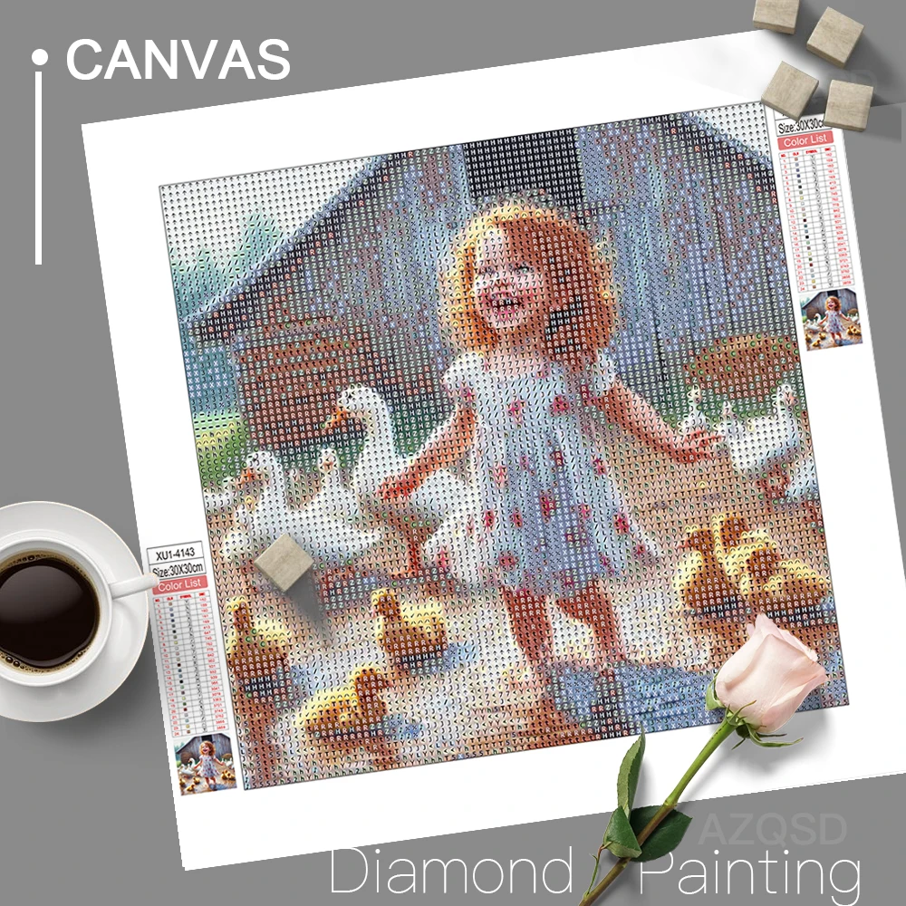AZQSD Diamond Painting Girl Dog Portrait Mosaic Rhinestones Pictures Embroidery Sale Seaside Home Decor Cross Stitch Kits