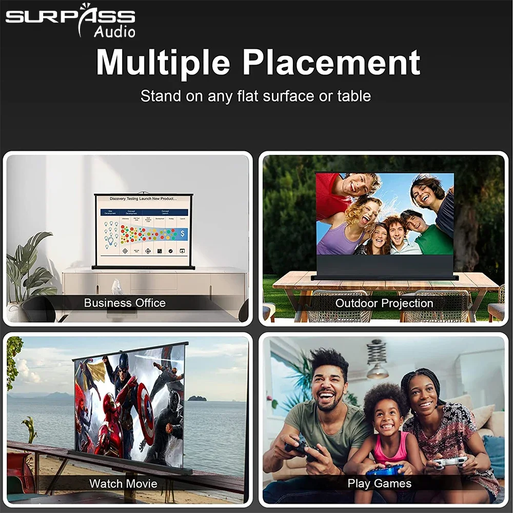 Portable Projector Screen 50 Inch Pull Up Tabletop Projection Screen with Stand Watch Movie for Outdoor Camping Business Office