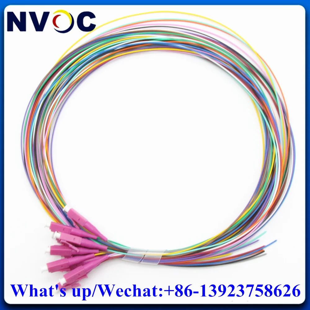 5Set 12Colorful 50/125,OM3,LSZH,0.9mm,1M/1.5M,12Colored Simplex LC/SCUPC Pink/Purple Boot Multi Mode Fiber Optical Pigtail Cable