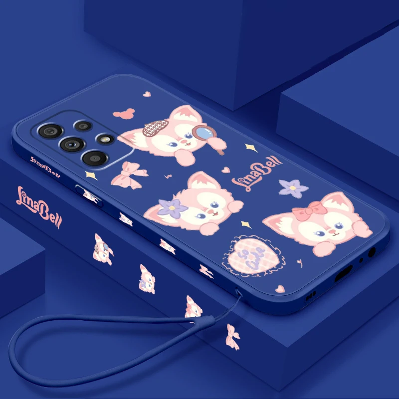

LinaBell Disney Cartoon Cute Liquid Left Rope For Samsung A53 A52 A33 A32 A51 A71 A21S A13 A73 A55 A72 A23 A35 A05 5G Funda