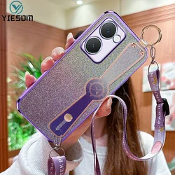 Glitter Wrist Strap Phone Case for Vivo Y03 Y18 Y17S Y22 Y22S Y02 Y02A Y02T Y02S Y16 Y35 2022 4G Bracket Cover