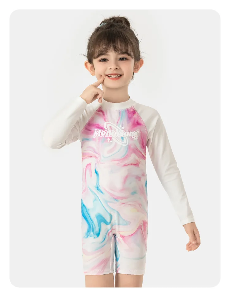 UPF 50+ Rash Guard Gilrs One Piece Swimsuit for kid Teen Children Beach Surf Swimming Suit with hat Quick dry Ice silk swimwear