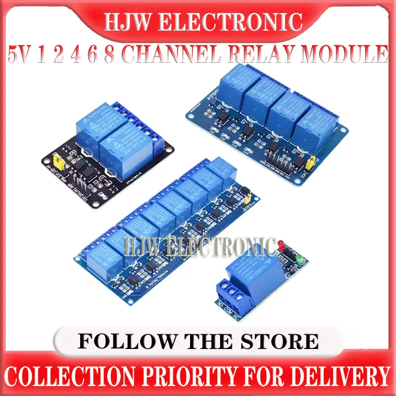 HJW 5v 1 2 4 6 8 channel relay module with optocoupler. Relay Output 1 /2 /4 /6 / 8 way relay module 12V 24V for arduino blue