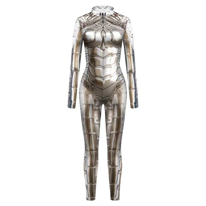 Macacão CyberPunk mecânico para mulheres, Sexy Catsuit, Bodysuit com zíper, Traje de Halloween, Cosplay feminino, Zentai Outfit, Game Party