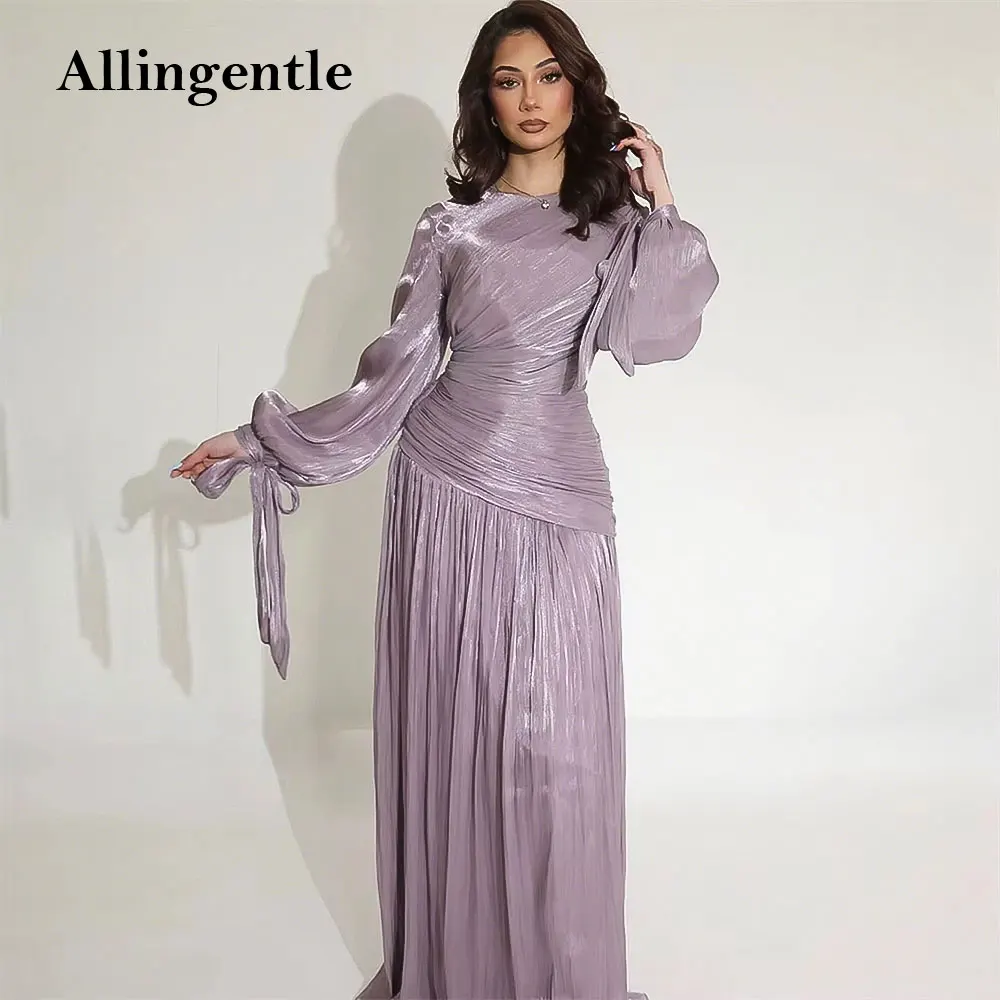 

Arabic Long Sleeve Everning Dress O-Neck Floor Length Pleat Dubai Wedding Party Dress فساتين سهرة جديدة ح Custom