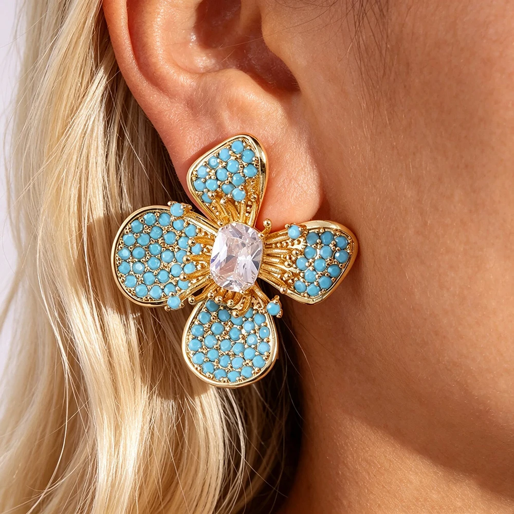 ZAKOL Luxuriöse Vintage-Blumenform-Ohrstecker für Damen, mehrfarbiger Zirkonia-Stein, auffälliger Ohrschmuck für Hochzeiten – Detail 10