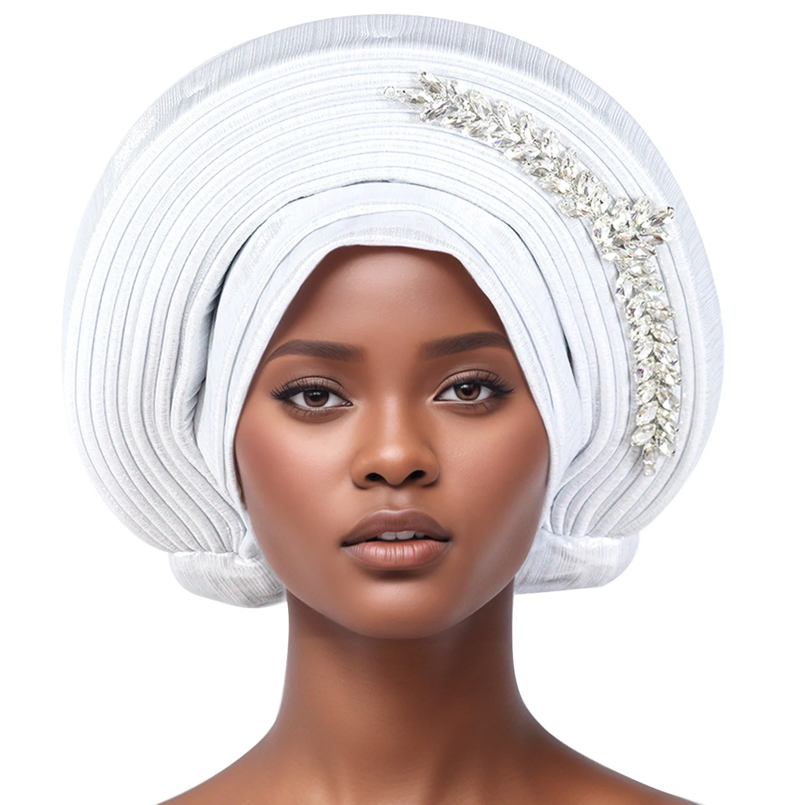 

African Autogele Women's Turban Cap Nigeria Wedding Gele Ready to Wear Headtie with Diamonds Party Headwear Africa Clothing