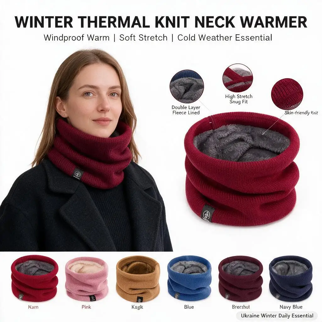 Unisex Winter Knit Snood Scarf Neck Warmer Soft Thick Fleece Lined Infinity Circle Loop Scarf for Men Women Cold Weather
