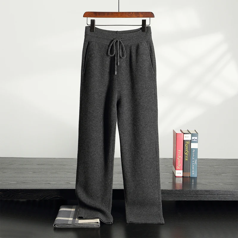 

CHICUU осенне-зимние мужские вязаные широкие брюки из 100% шерсти, толстые, мягкие, теплые базовые брюки, умные повседневные кашемировые вязаные брюки