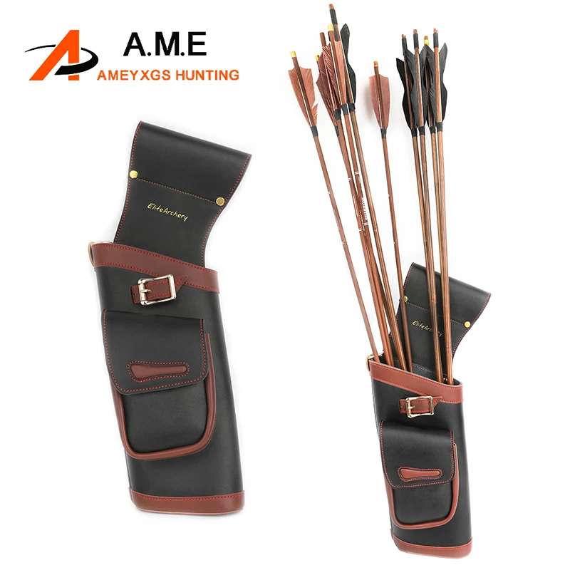 Archery Arrow Quiver Cowhide Leather Durable Arrow Pouch Bag Can Hold 20-30pcs Arrow Case Right Hand Bow Hunting Shooting