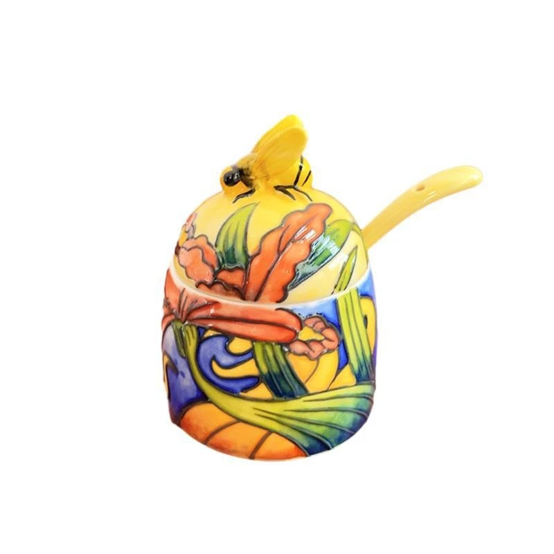 

Hand painted flower relief honey jar home kitchen creative ornament