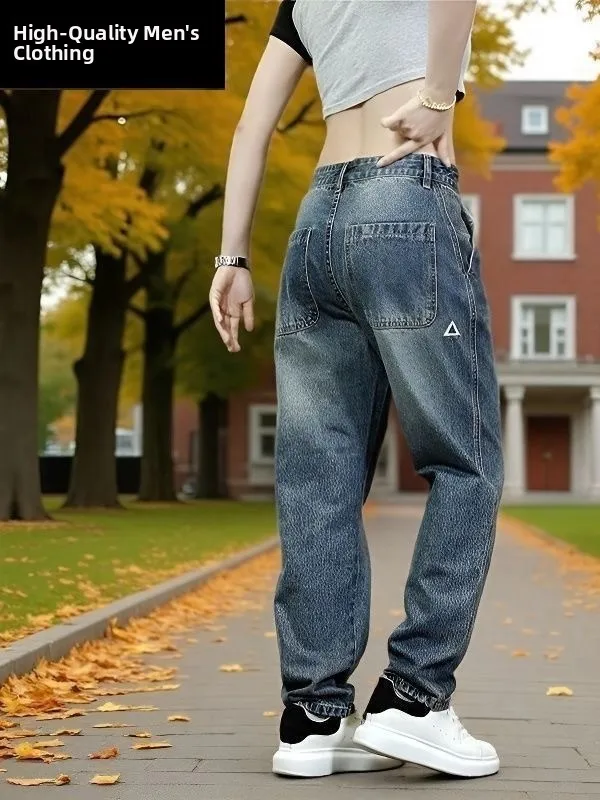 

Ретро американские эластичные джинсовые джинсы, мужские осенне-зимние облегающие повседневные длинные брюки, устойчивые к грязи, носимые