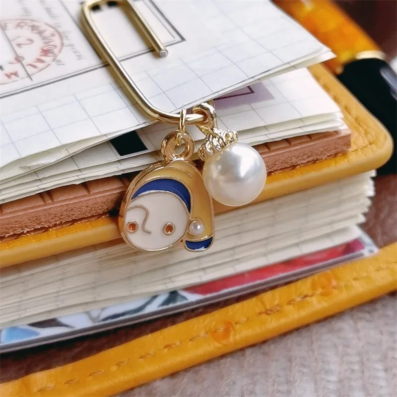 New Pearl Girl Paper Clip Ins Style Bookmarks Notebook Decoration Book Accessories Cute Stationery