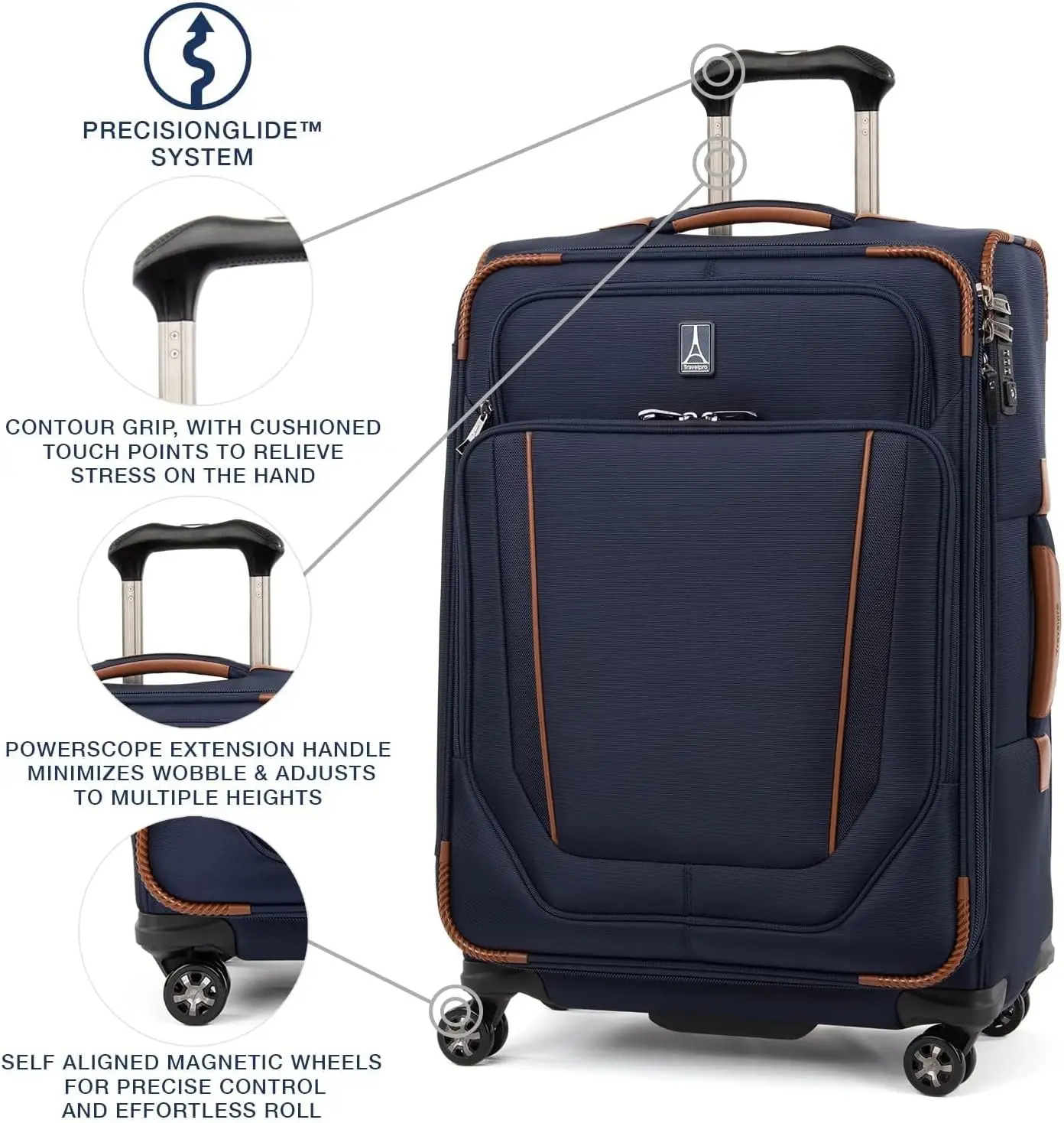 Travelpro Crew Versapack-Bagages de contrôle extensibles Softside, 8 roues tournantes, port USB, hommes et femmes, Fosot Blue