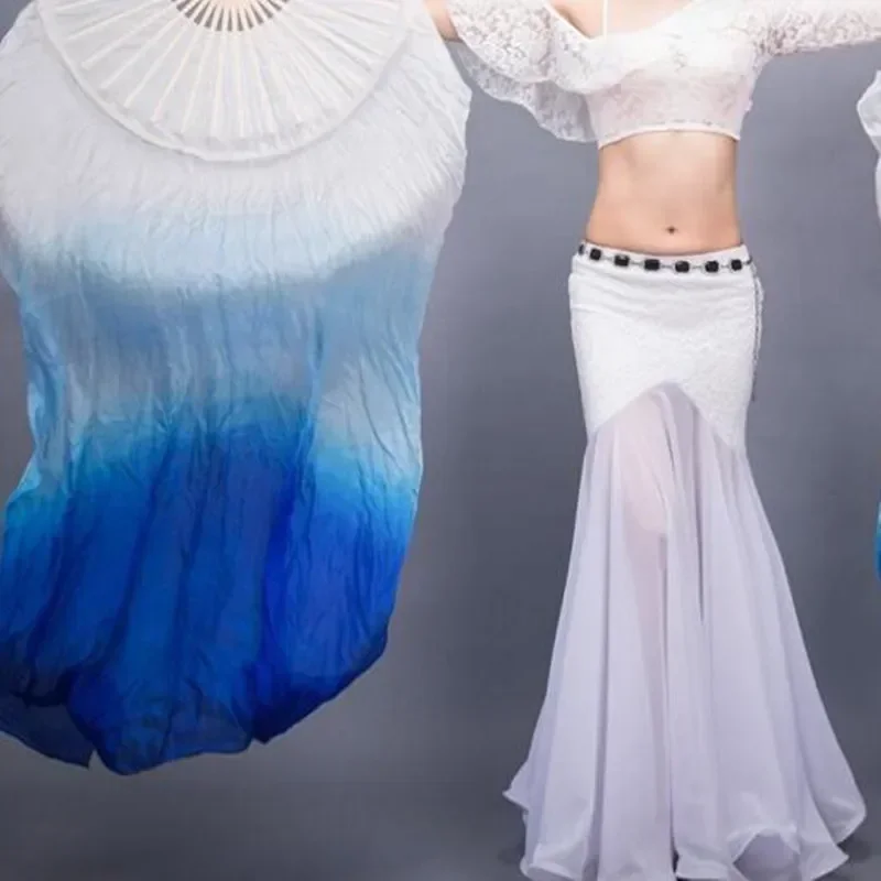 Hot Verkoop Fire Flame Imitatie Zijde Fan Sluier 1 Paar (1L + 1R) Goedkope Polyester Bamboe Lange Fan Buikdans Show Props